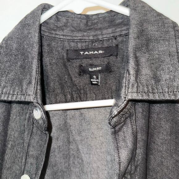 New Tahari Button Down Black Denim Shirt Dark Shadow size S - Picture 2 of 7